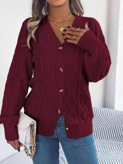 Cable-Knit Long Sleeve Women Cardigan